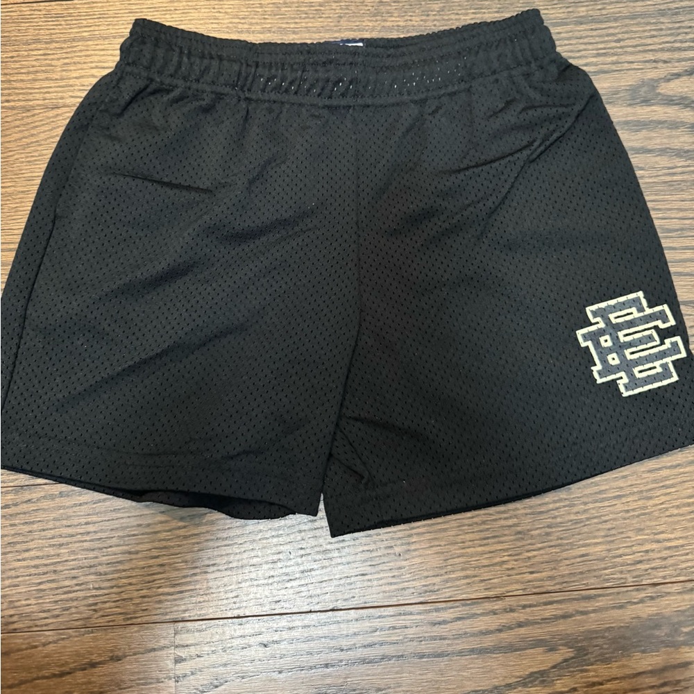 Eric Emanuel Kids Black Mesh Shorts with White Logo